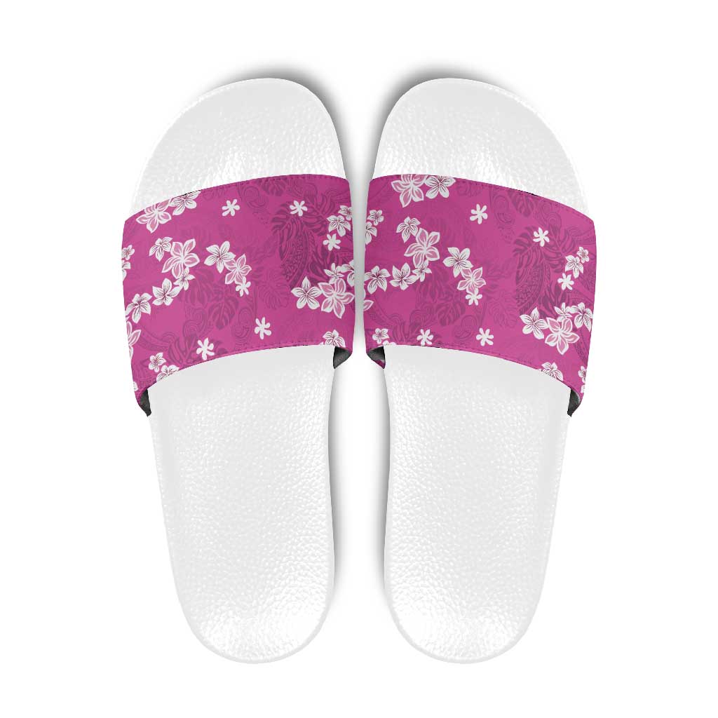 Hawaii Monstera Deliciosa Slide Sandals Pink Plumeria Polynesian Pattern LT05 Pink - Polynesian Pride