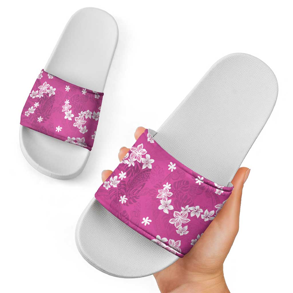Hawaii Monstera Deliciosa Slide Sandals Pink Plumeria Polynesian Pattern LT05 - Polynesian Pride