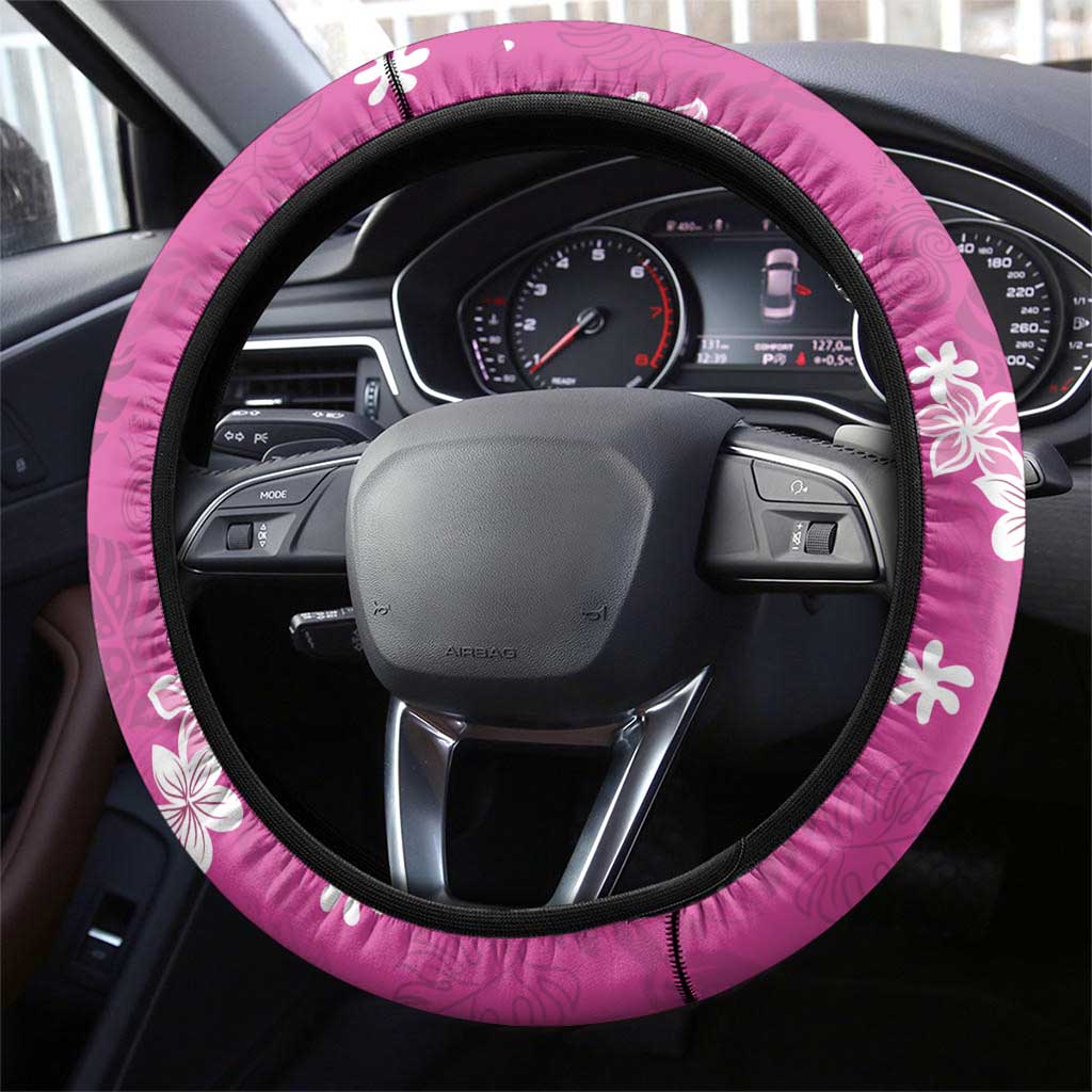 Hawaii Monstera Deliciosa Steering Wheel Cover Pink Plumeria Polynesian Pattern LT05 - Polynesian Pride