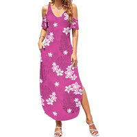 Hawaii Monstera Deliciosa Summer Maxi Dress Pink Plumeria Polynesian Pattern LT05 Women Pink - Polynesian Pride