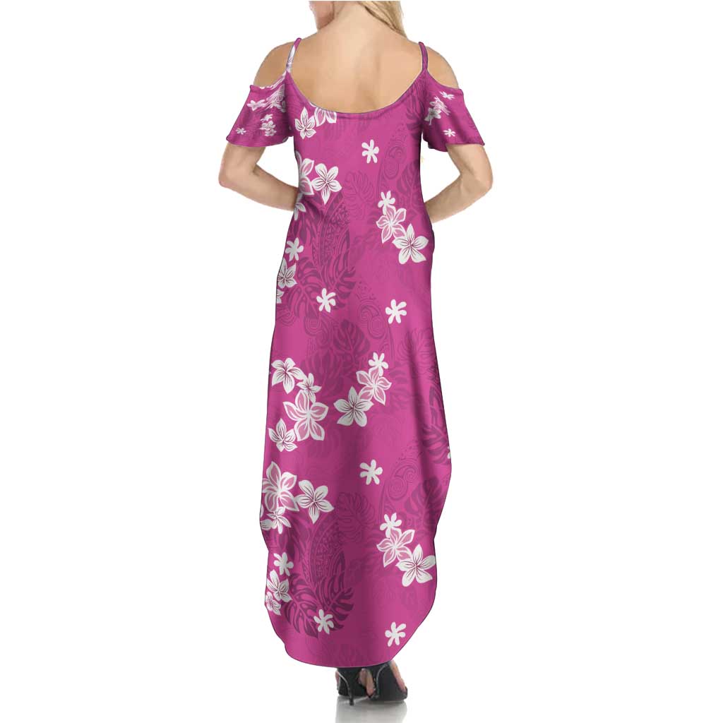 Hawaii Monstera Deliciosa Summer Maxi Dress Pink Plumeria Polynesian Pattern LT05 - Polynesian Pride