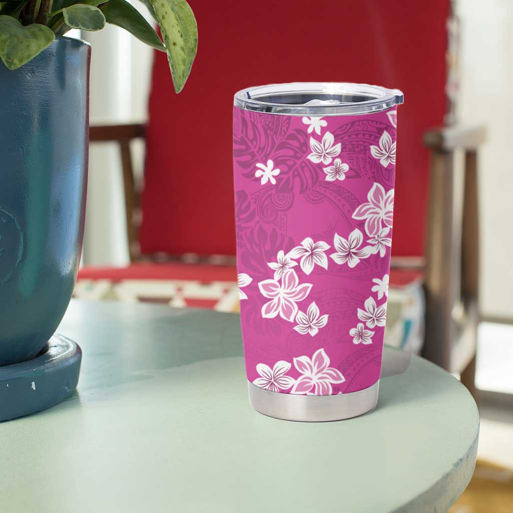 Hawaii Monstera Deliciosa Tumbler Cup Pink Plumeria Polynesian Pattern LT05 - Polynesian Pride