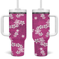 Hawaii Monstera Deliciosa Tumbler With Handle Pink Plumeria Polynesian Pattern LT05 One Size: 40 oz Pink - Polynesian Pride