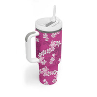 Hawaii Monstera Deliciosa Tumbler With Handle Pink Plumeria Polynesian Pattern LT05 - Polynesian Pride