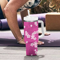Hawaii Monstera Deliciosa Tumbler With Handle Pink Plumeria Polynesian Pattern LT05 - Polynesian Pride