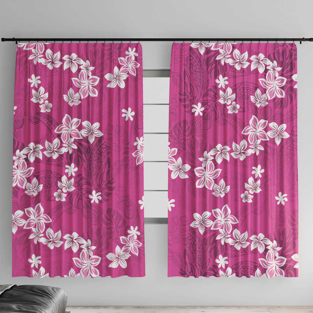 Hawaii Monstera Deliciosa Window Curtain Pink Plumeria Polynesian Pattern LT05 With Hooks Pink - Polynesian Pride