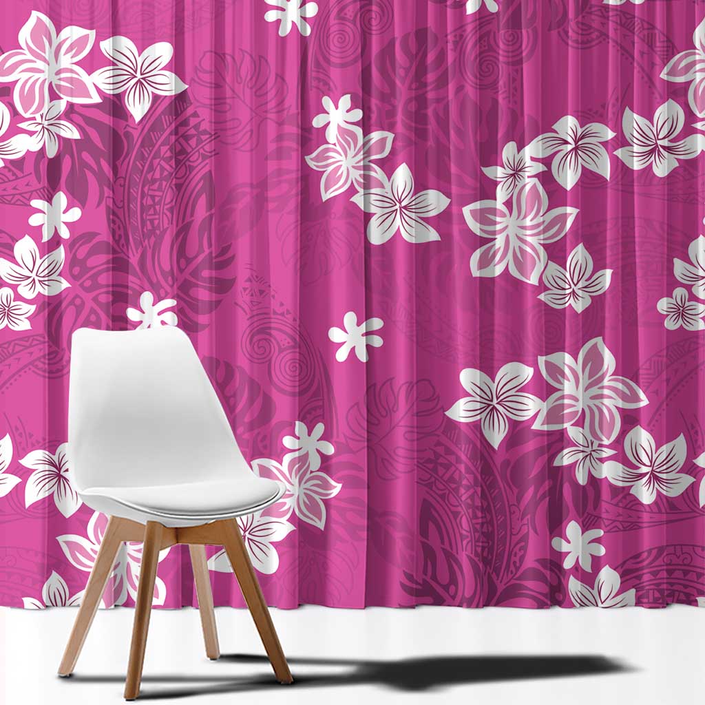 Hawaii Monstera Deliciosa Window Curtain Pink Plumeria Polynesian Pattern LT05 - Polynesian Pride