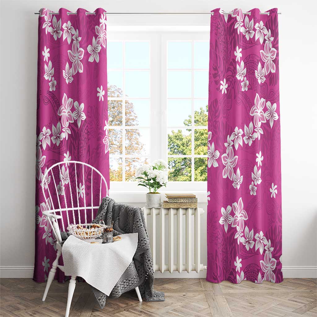 Hawaii Monstera Deliciosa Window Curtain Pink Plumeria Polynesian Pattern LT05 - Polynesian Pride