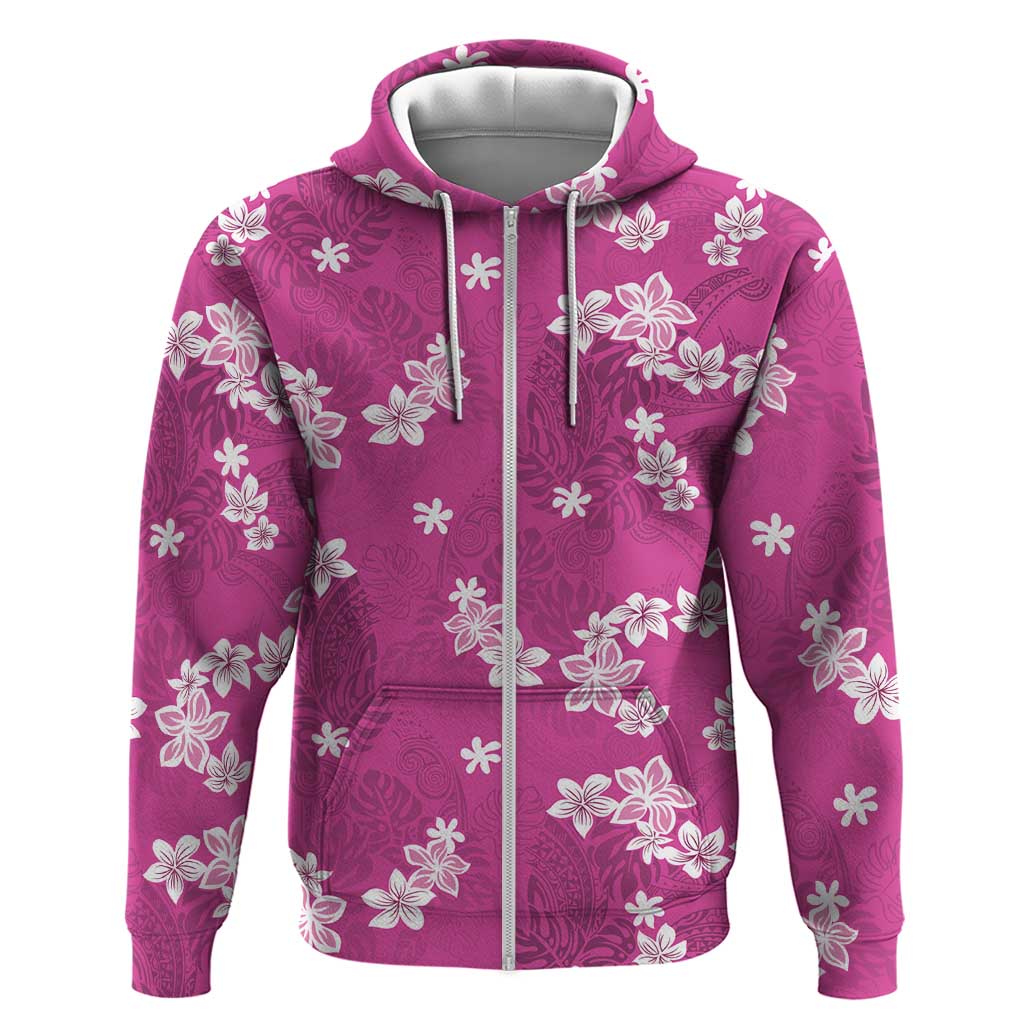 Hawaii Monstera Deliciosa Zip Hoodie Pink Plumeria Polynesian Pattern LT05 Zip Hoodie Pink - Polynesian Pride