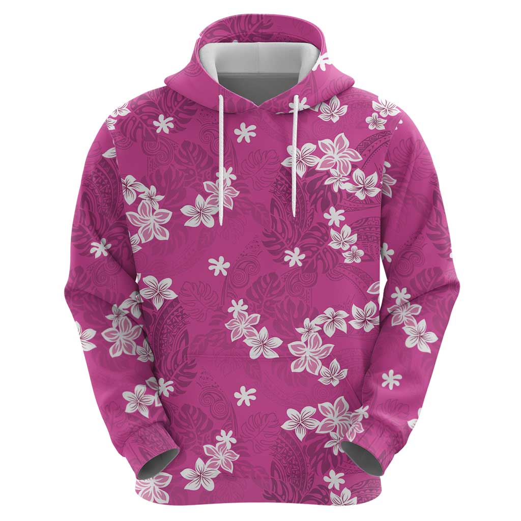 Hawaii Monstera Deliciosa Zip Hoodie Pink Plumeria Polynesian Pattern LT05 - Polynesian Pride