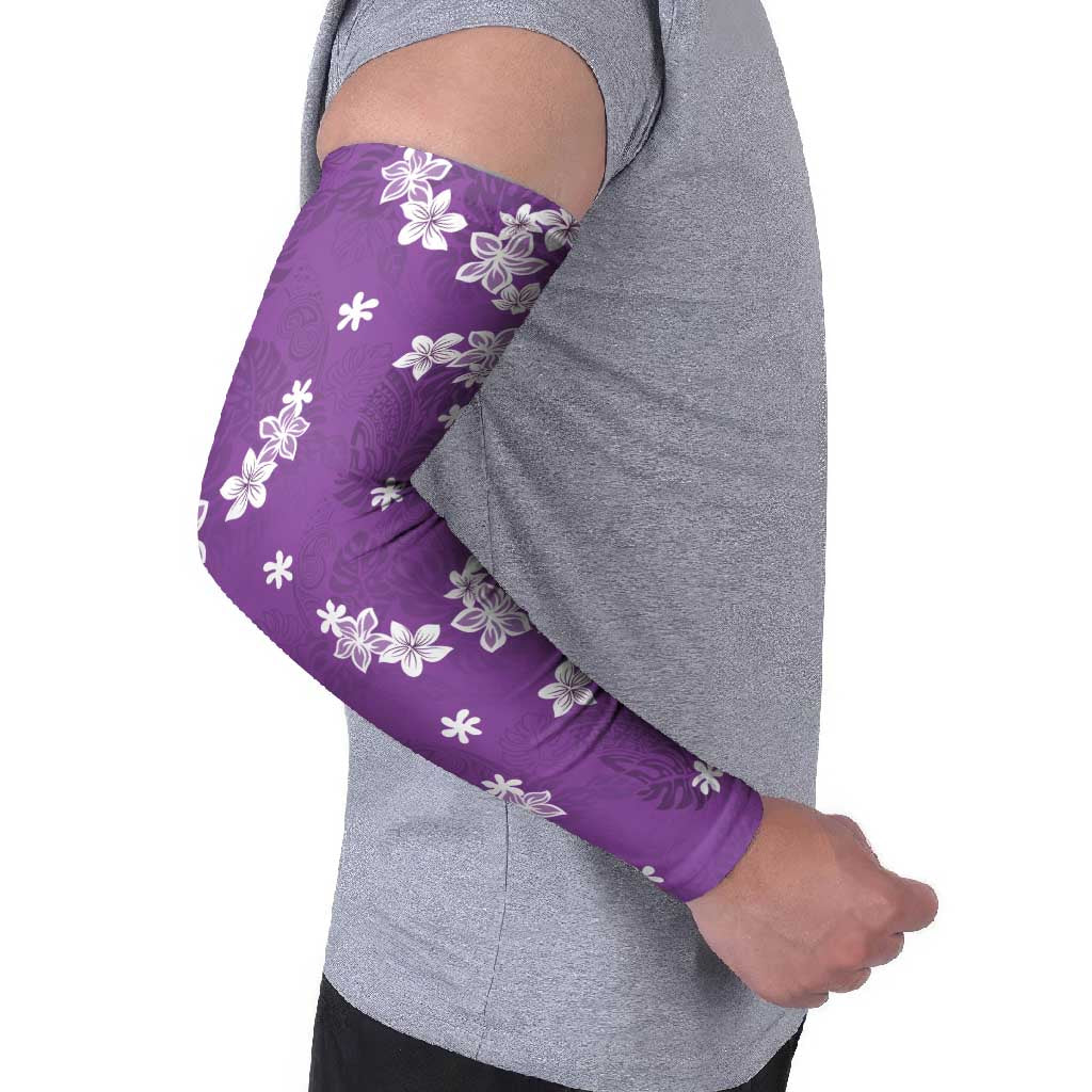 Hawaii Monstera Deliciosa Arm Sleeves Purple Plumeria Polynesian Pattern LT05 - Polynesian Pride
