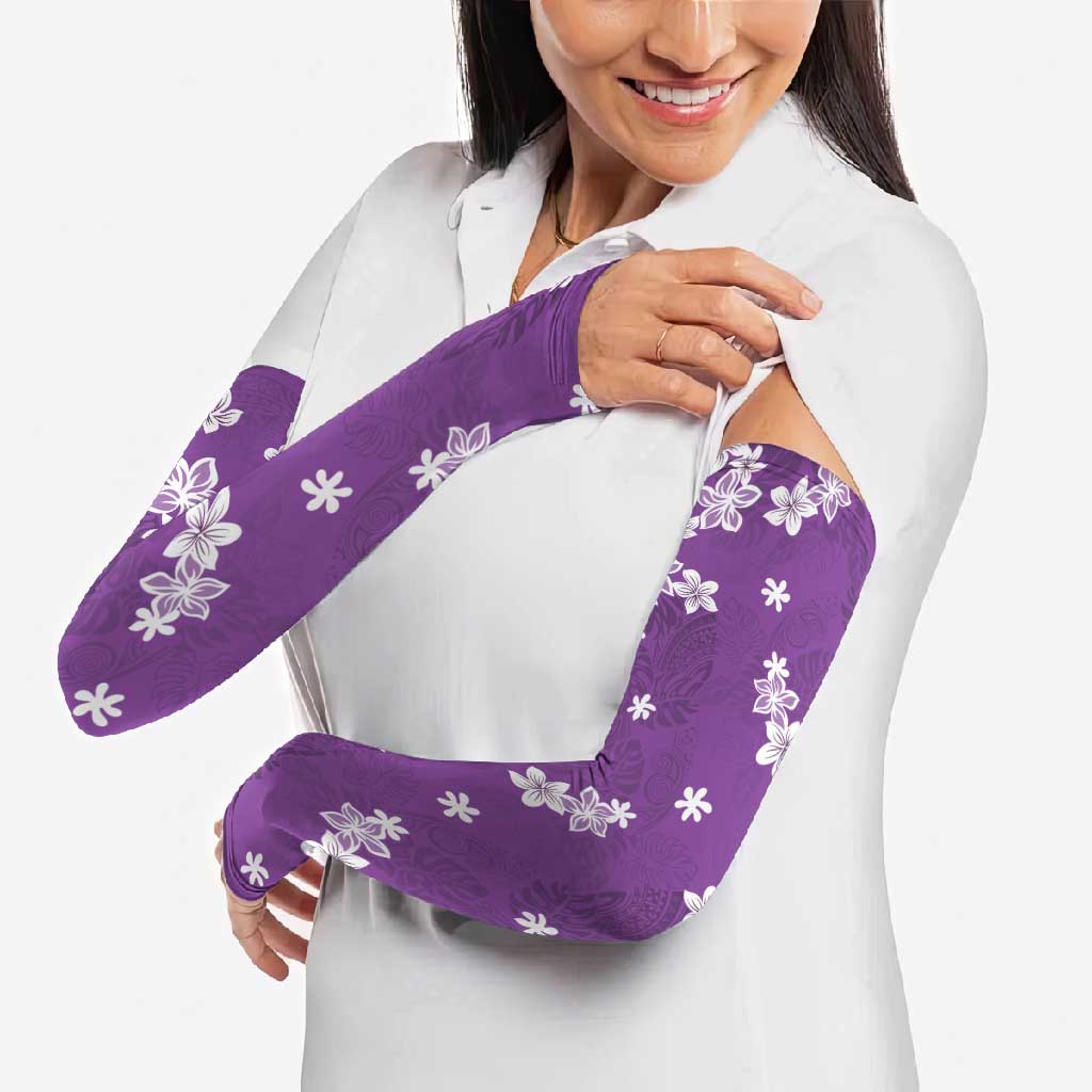 Hawaii Monstera Deliciosa Arm Sleeves Purple Plumeria Polynesian Pattern LT05 - Polynesian Pride