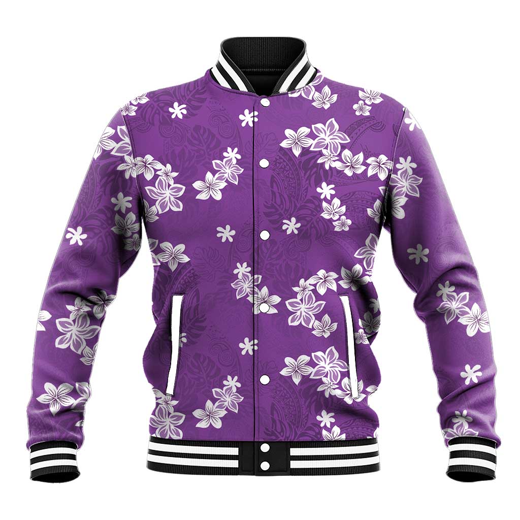 Hawaii Monstera Deliciosa Baseball Jacket Purple Plumeria Polynesian Pattern LT05 Unisex Purple - Polynesian Pride