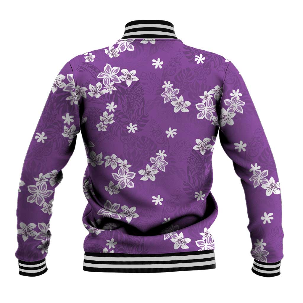 Hawaii Monstera Deliciosa Baseball Jacket Purple Plumeria Polynesian Pattern LT05 - Polynesian Pride