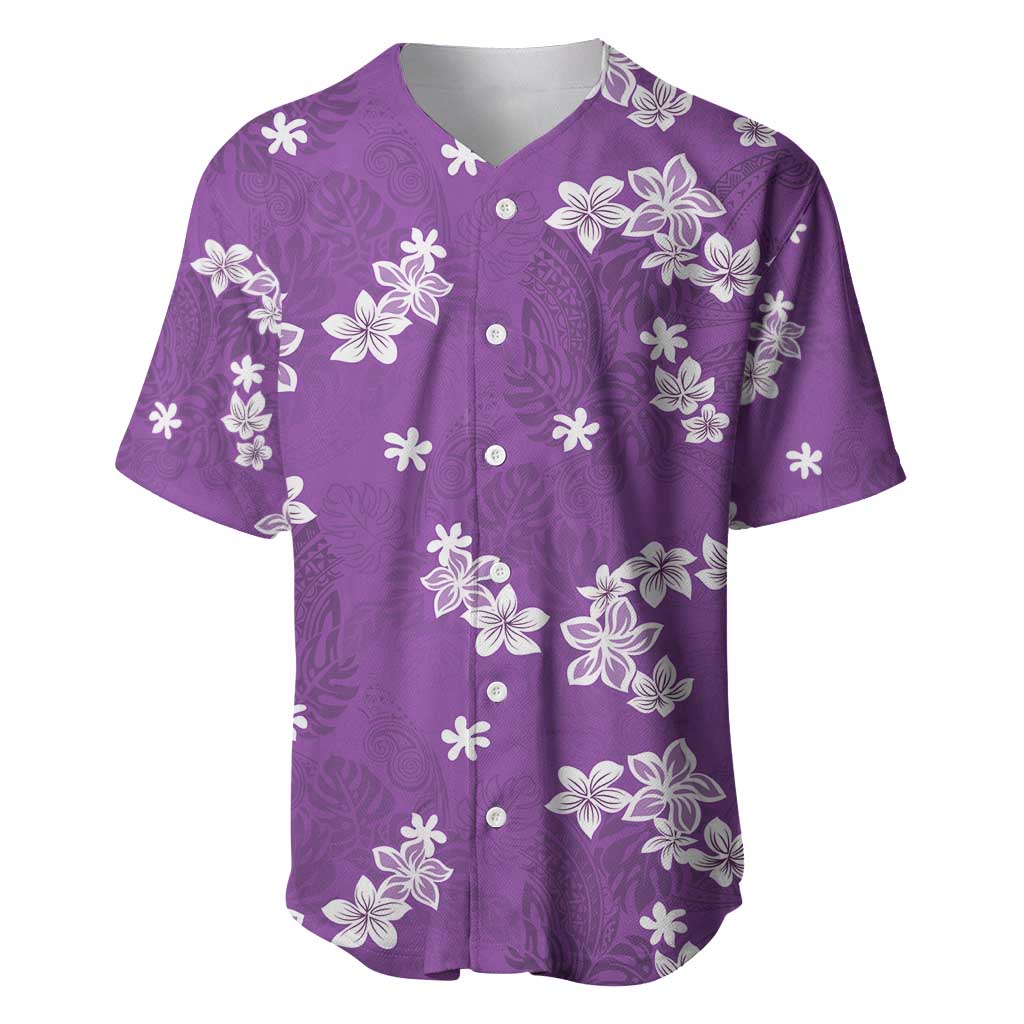 Hawaii Monstera Deliciosa Baseball Jersey Purple Plumeria Polynesian Pattern LT05 Purple - Polynesian Pride
