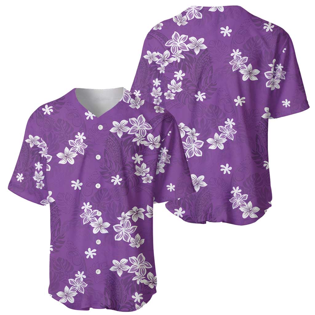 Hawaii Monstera Deliciosa Baseball Jersey Purple Plumeria Polynesian Pattern LT05 - Polynesian Pride