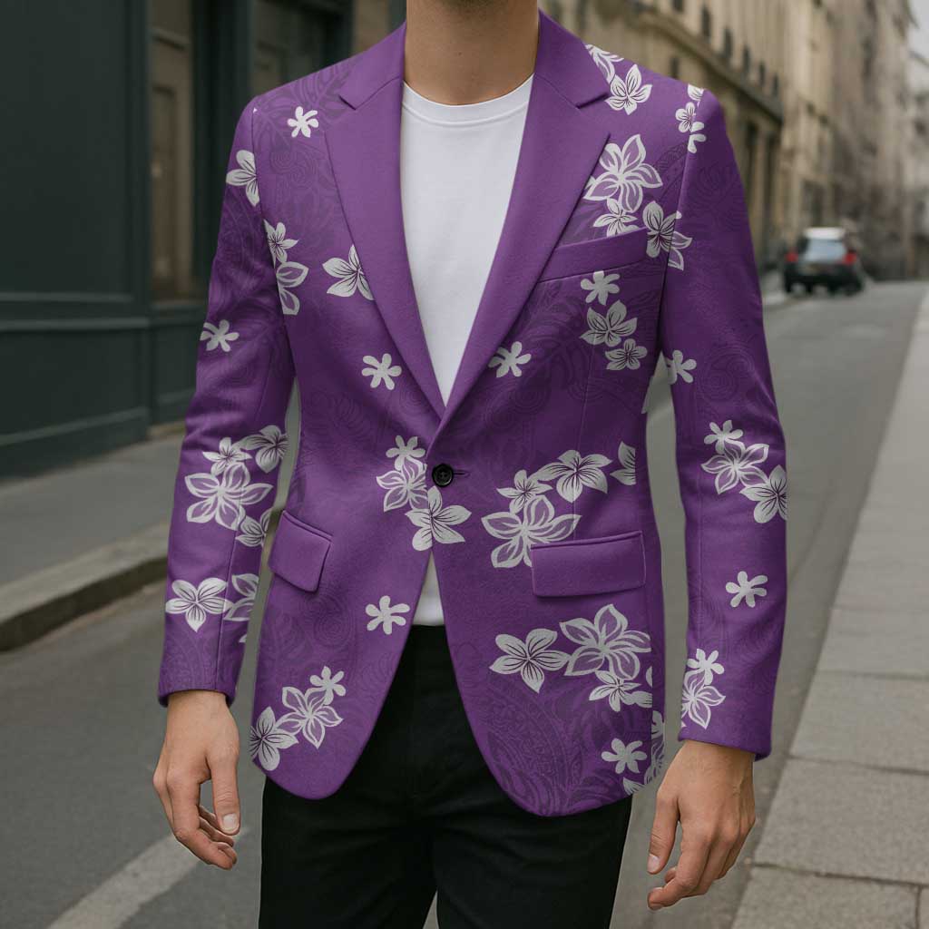 Hawaii Monstera Deliciosa Blazer Purple Plumeria Polynesian Pattern LT05 - Polynesian Pride