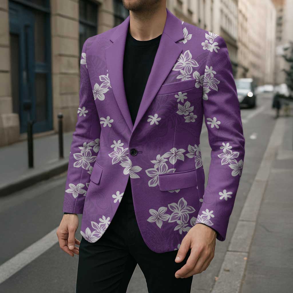 Hawaii Monstera Deliciosa Blazer Purple Plumeria Polynesian Pattern LT05 - Polynesian Pride