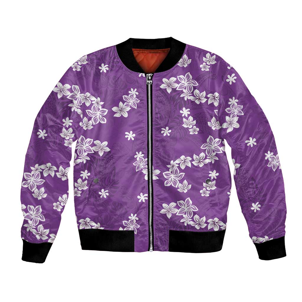Hawaii Monstera Deliciosa Bomber Jacket Purple Plumeria Polynesian Pattern LT05 Unisex Purple - Polynesian Pride