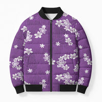 Hawaii Monstera Deliciosa Bomber Puffer Jacket Purple Plumeria Polynesian Pattern LT05 Unisex Purple - Polynesian Pride