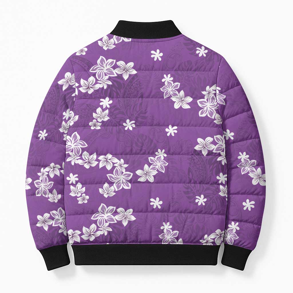 Hawaii Monstera Deliciosa Bomber Puffer Jacket Purple Plumeria Polynesian Pattern LT05 - Polynesian Pride
