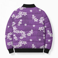 Hawaii Monstera Deliciosa Bomber Puffer Jacket Purple Plumeria Polynesian Pattern LT05 - Polynesian Pride