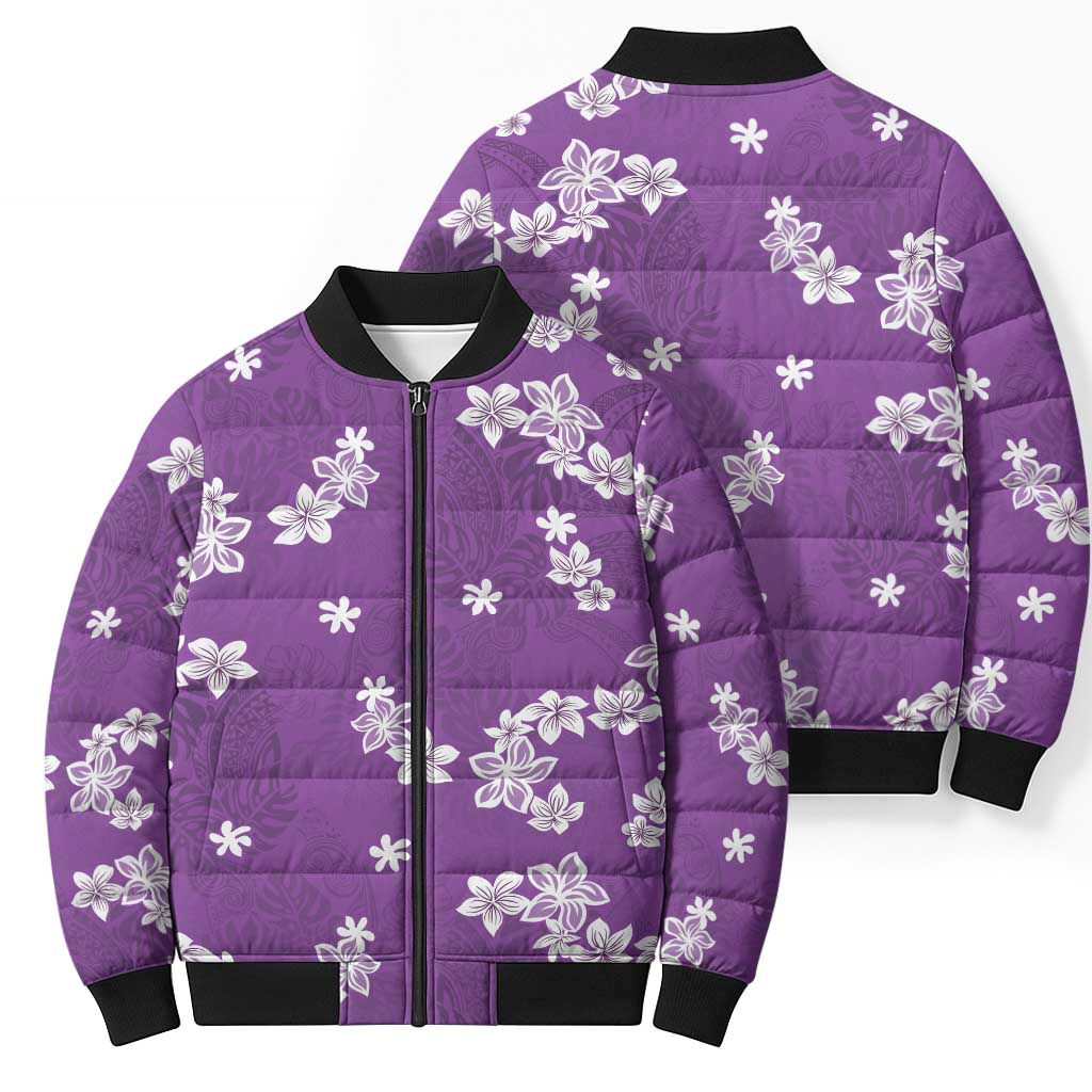 Hawaii Monstera Deliciosa Bomber Puffer Jacket Purple Plumeria Polynesian Pattern LT05 - Polynesian Pride