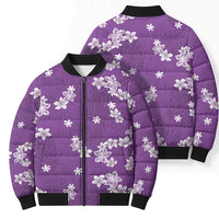 Hawaii Monstera Deliciosa Bomber Puffer Jacket Purple Plumeria Polynesian Pattern LT05 - Polynesian Pride