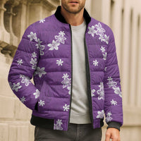 Hawaii Monstera Deliciosa Bomber Puffer Jacket Purple Plumeria Polynesian Pattern LT05 - Polynesian Pride