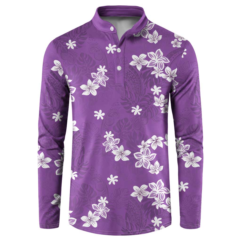 Hawaii Monstera Deliciosa Button Sweatshirt Purple Plumeria Polynesian Pattern LT05 Purple - Polynesian Pride