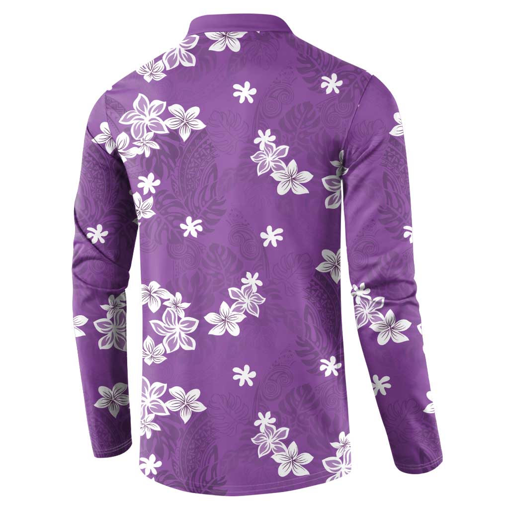 Hawaii Monstera Deliciosa Button Sweatshirt Purple Plumeria Polynesian Pattern LT05 - Polynesian Pride