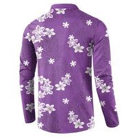 Hawaii Monstera Deliciosa Button Sweatshirt Purple Plumeria Polynesian Pattern LT05 - Polynesian Pride