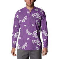 Hawaii Monstera Deliciosa Button Sweatshirt Purple Plumeria Polynesian Pattern LT05 - Polynesian Pride