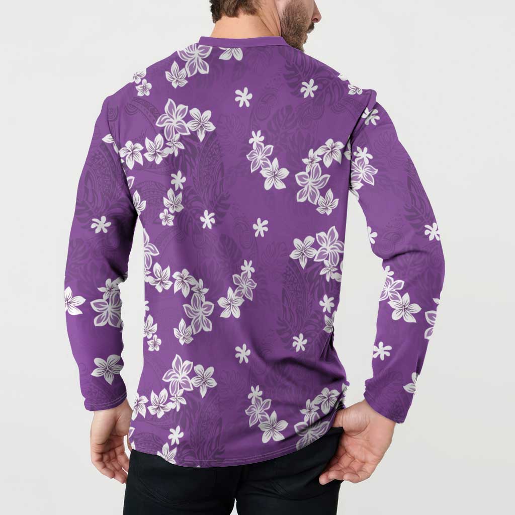 Hawaii Monstera Deliciosa Button Sweatshirt Purple Plumeria Polynesian Pattern LT05 - Polynesian Pride
