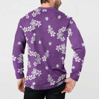 Hawaii Monstera Deliciosa Button Sweatshirt Purple Plumeria Polynesian Pattern LT05 - Polynesian Pride