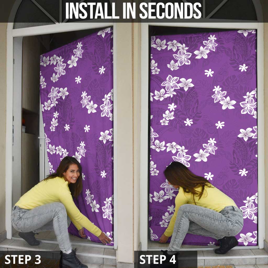 Hawaii Monstera Deliciosa Door Cover Purple Plumeria Polynesian Pattern LT05 - Polynesian Pride