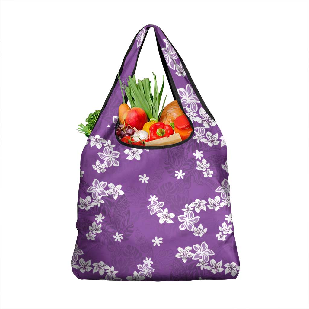 Hawaii Monstera Deliciosa Grocery Bag Purple Plumeria Polynesian Pattern LT05 1-pack One Size Purple - Polynesian Pride