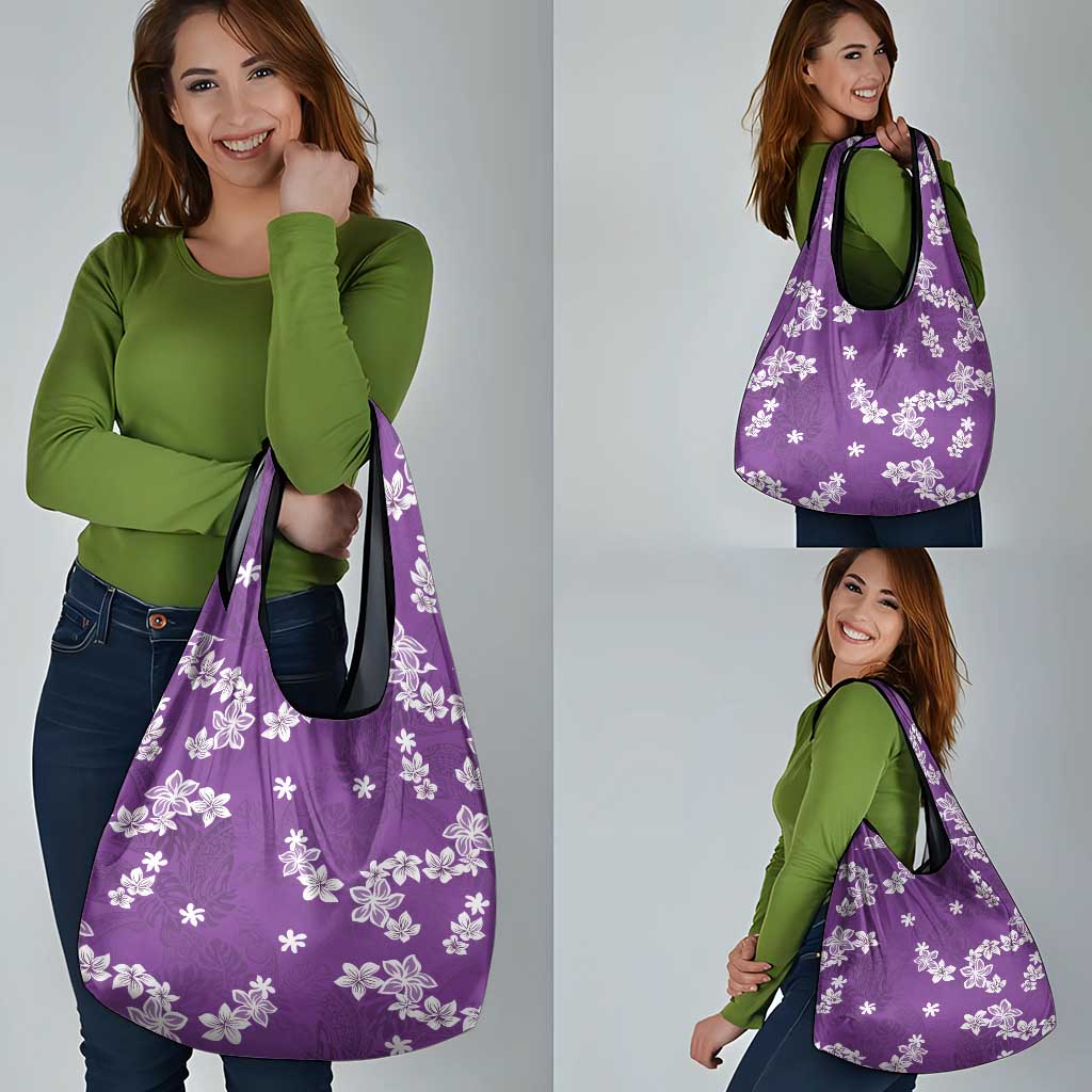 Hawaii Monstera Deliciosa Grocery Bag Purple Plumeria Polynesian Pattern LT05 - Polynesian Pride