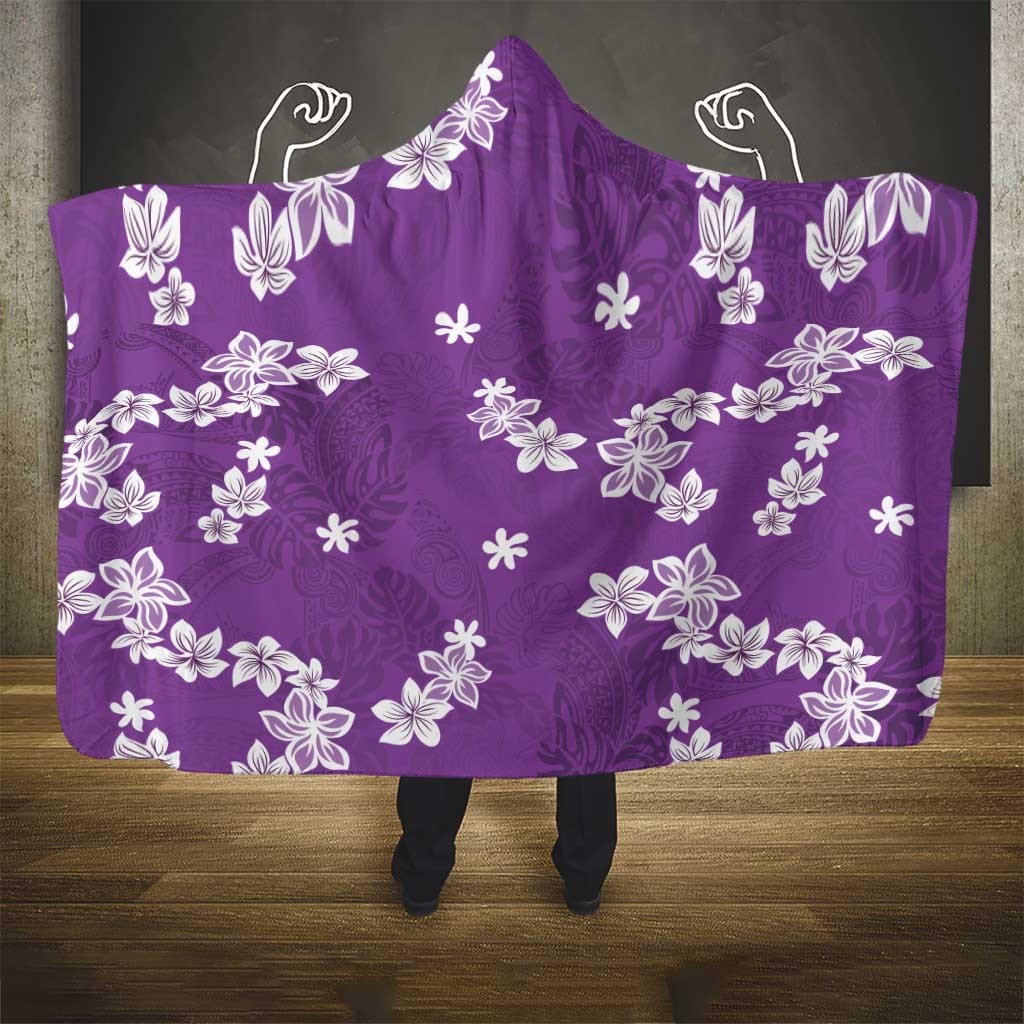 Hawaii Monstera Deliciosa Hooded Blanket Purple Plumeria Polynesian Pattern LT05 - Polynesian Pride