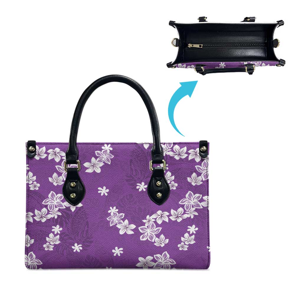 Hawaii Monstera Deliciosa Leather Bag Purple Plumeria Polynesian Pattern LT05 - Polynesian Pride
