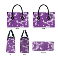 Hawaii Monstera Deliciosa Leather Bag Purple Plumeria Polynesian Pattern LT05 - Polynesian Pride
