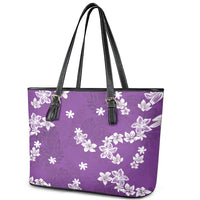 Hawaii Monstera Deliciosa Leather Tote Bag Purple Plumeria Polynesian Pattern LT05 - Polynesian Pride