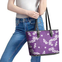 Hawaii Monstera Deliciosa Leather Tote Bag Purple Plumeria Polynesian Pattern LT05 - Polynesian Pride