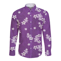 Hawaii Monstera Deliciosa Long Sleeve Button Shirt Purple Plumeria Polynesian Pattern LT05 Unisex Purple - Polynesian Pride