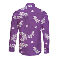Hawaii Monstera Deliciosa Long Sleeve Button Shirt Purple Plumeria Polynesian Pattern LT05 - Polynesian Pride