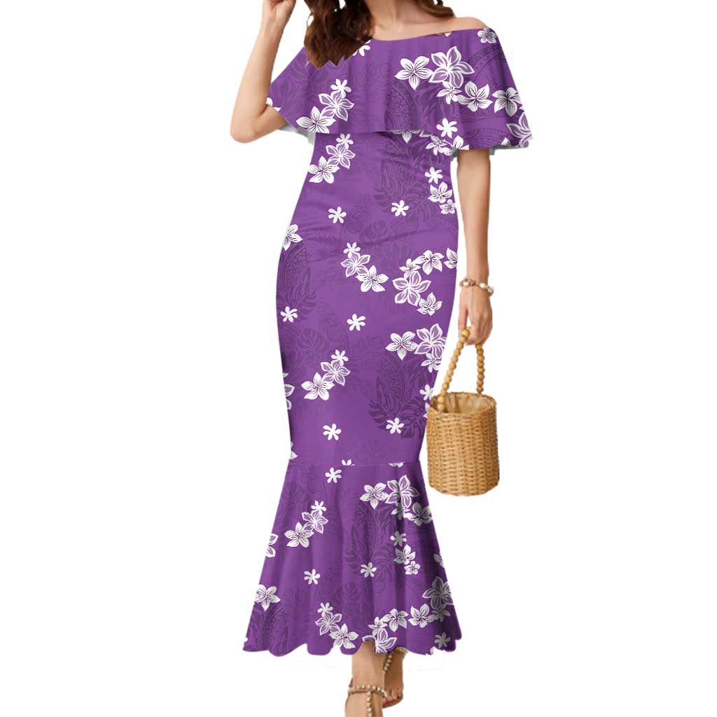 Hawaii Monstera Deliciosa Mermaid Dress Purple Plumeria Polynesian Pattern LT05 Women Purple - Polynesian Pride