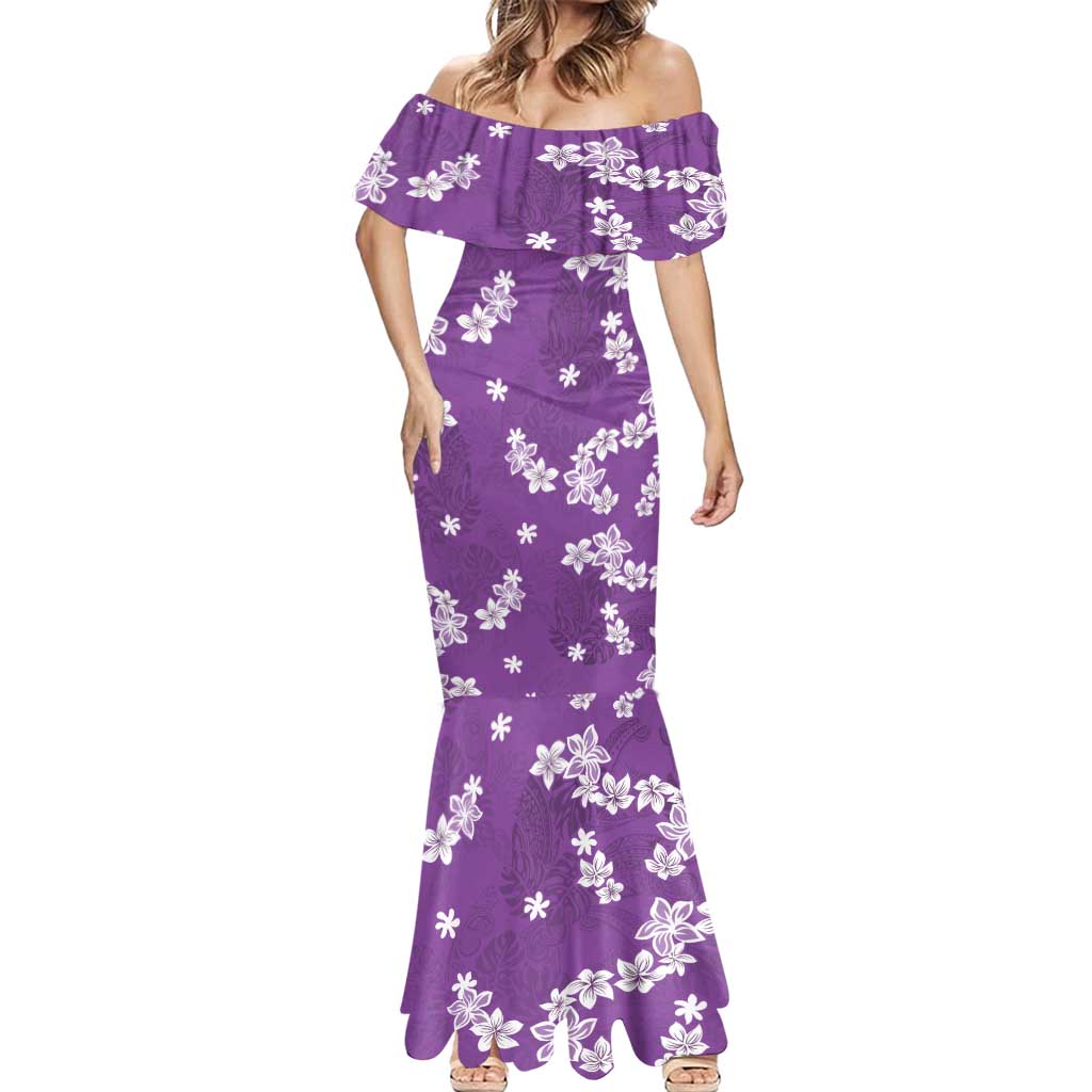 Hawaii Monstera Deliciosa Mermaid Dress Purple Plumeria Polynesian Pattern LT05 - Polynesian Pride