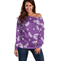 Hawaii Monstera Deliciosa Off Shoulder Sweater Purple Plumeria Polynesian Pattern LT05 Women Purple - Polynesian Pride