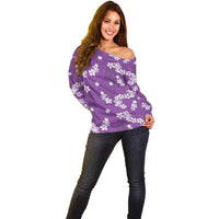 Hawaii Monstera Deliciosa Off Shoulder Sweater Purple Plumeria Polynesian Pattern LT05 - Polynesian Pride