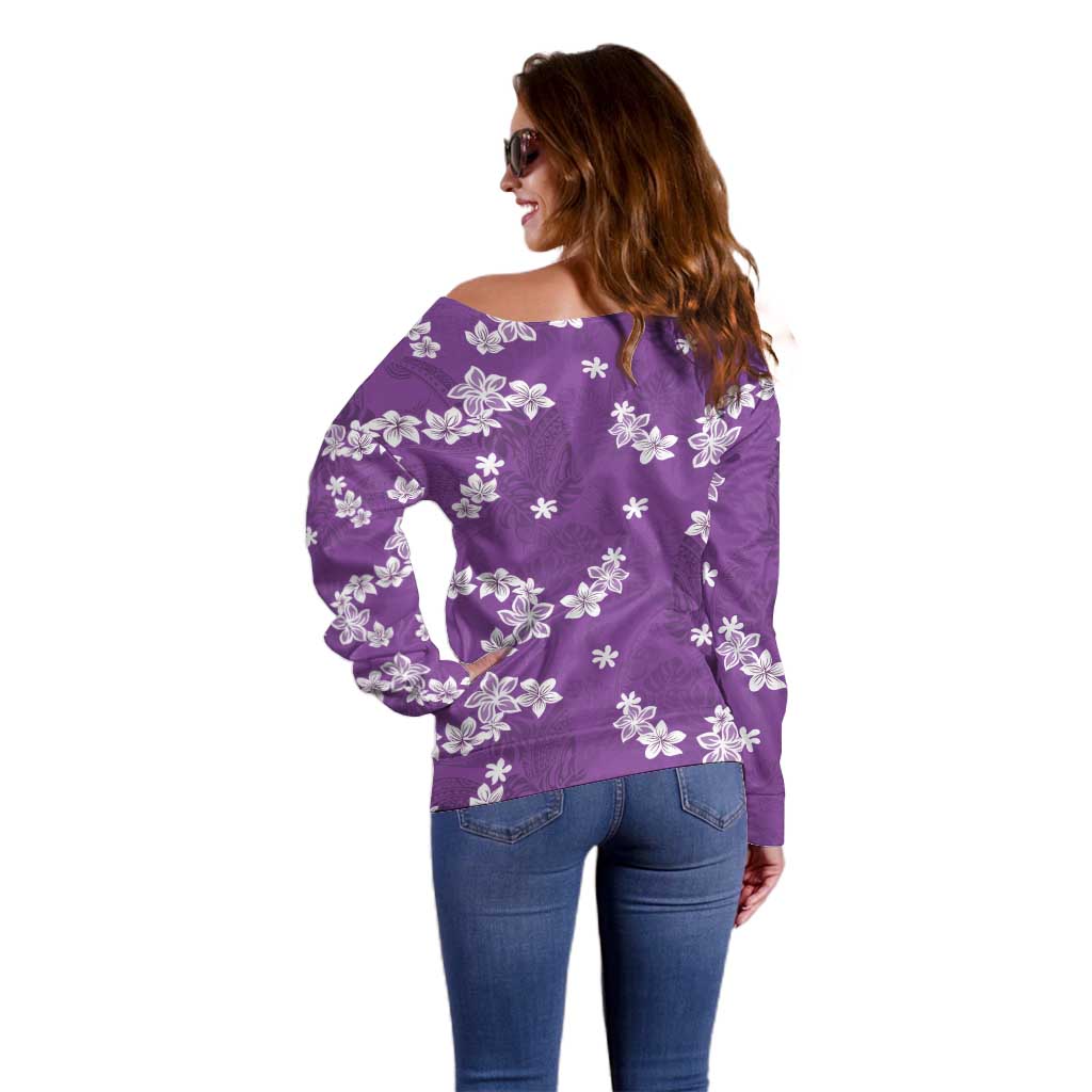 Hawaii Monstera Deliciosa Off Shoulder Sweater Purple Plumeria Polynesian Pattern LT05 - Polynesian Pride
